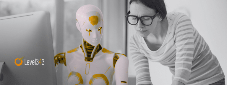 a robot and a human work together to create a branding strategy