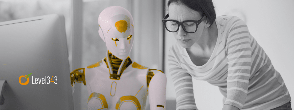 a robot and a human work together to create a branding strategy