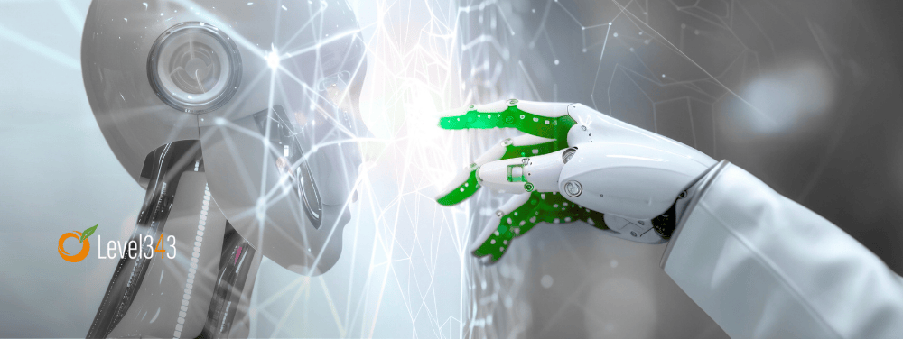 hand reaches out to robot as a concept for AI delegation
