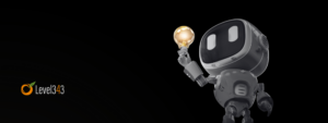 robot holds a lightbulb: AI concept