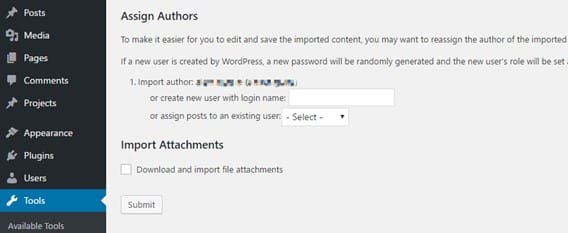 A WordPress prompt to assign authors to imported content.