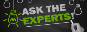 Ask the Experts sign with lightbulbs