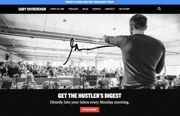 veteran content marketer, Gary Vee, shows how branding is done on his website