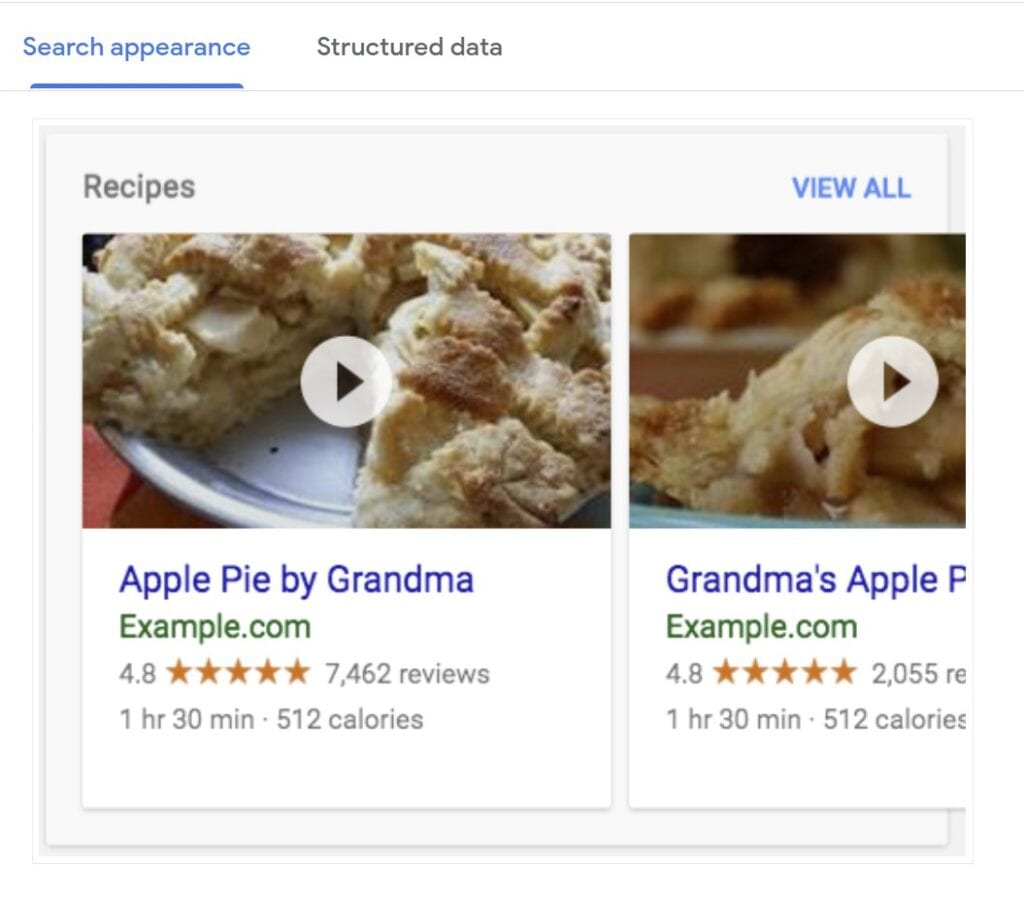 Google's schema markup example: the rich snippet