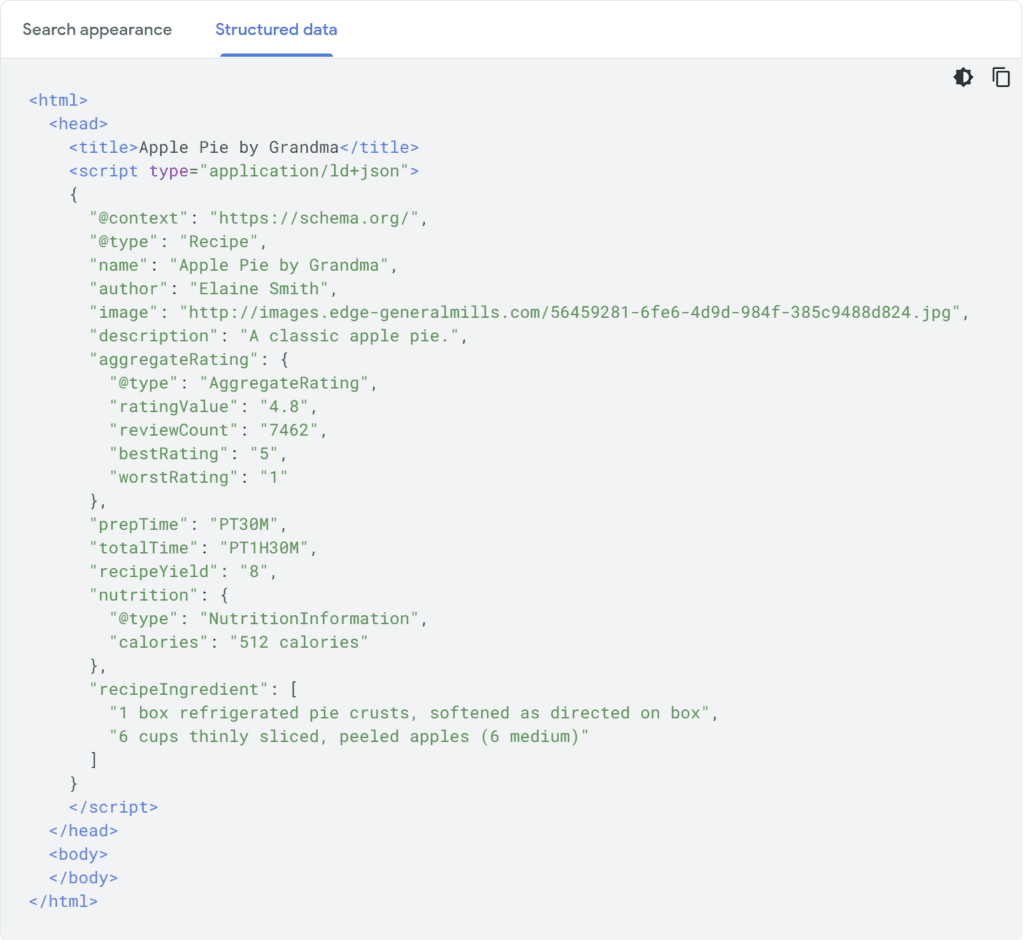 Google's schema markup example: the JSON-LD code