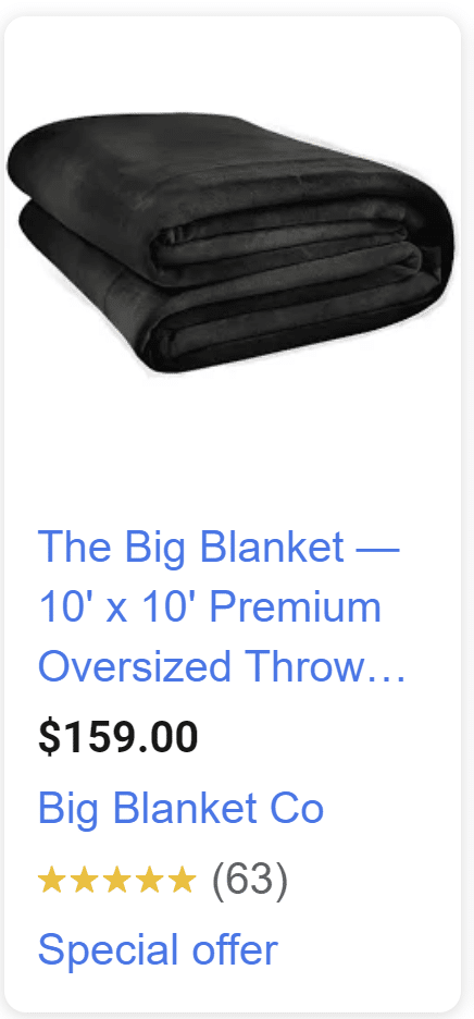 Big blanket PPC ad