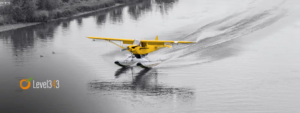 landing page concept: plane lands on water