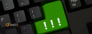 computer keyboard with exclamation point indicating errors