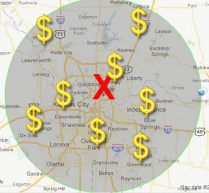 free radius around a point map