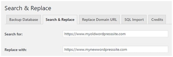 A WordPress dashboard tab of the Search and Replace plugin.