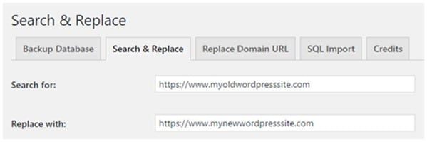 A WordPress dashboard tab of the Search and Replace plugin. 