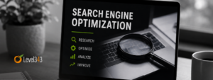Modern workspace with SEO focus