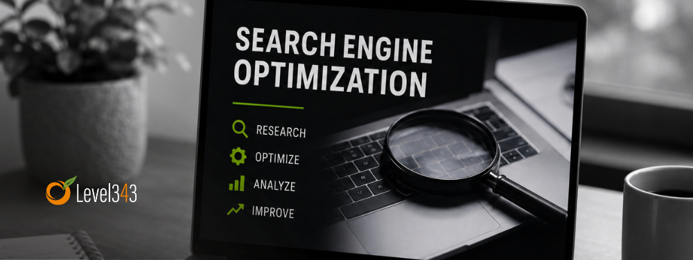 Modern workspace with SEO focus