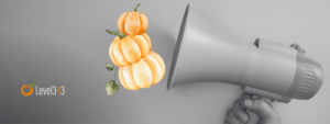 Marketing bullhorn with Thanksgiving pumpkins coming out