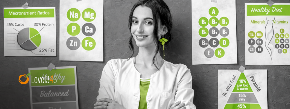 topical authority framework concept: woman stands in front of a board with several varieties of health information